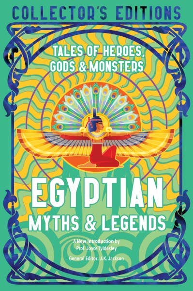Book cover of 'Egyptian Myths & Legends' with colorful design and text.
