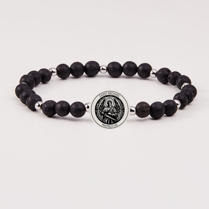 Men's St. Michael Holy Water Bracelet - Lava Rock, Paranormal Protection