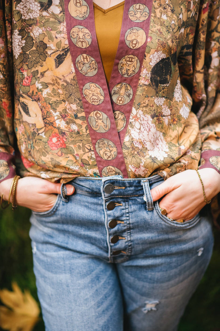 Dream Weaver Pixie Duster Cropped Kimono | Mucha Zodiac Art | Market of Stars