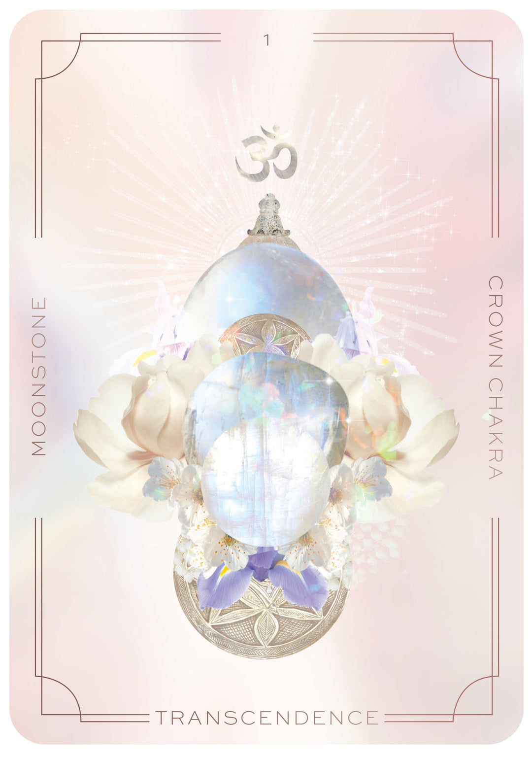 Astral Realms Crystal Oracle card close-up of Moonstone showing symbolic celestial and crystal imagery