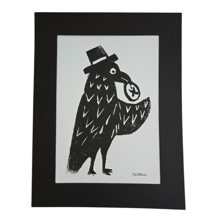Corwin the Crow Handprinted Linocut