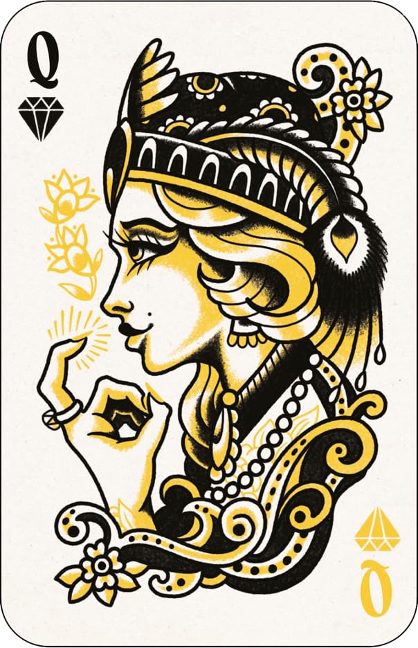 Fortune Teller's Deck playing card close-up Queen of Diamonds showing Oliver Munden's distinctive artwork design