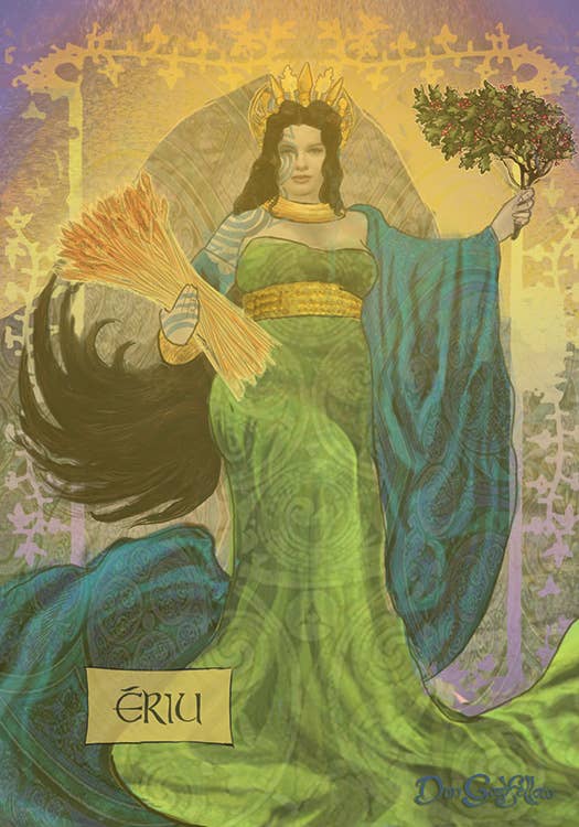 Celtic Oracle card showing goddess of fertility and home Eriu from pre-Christian tradition