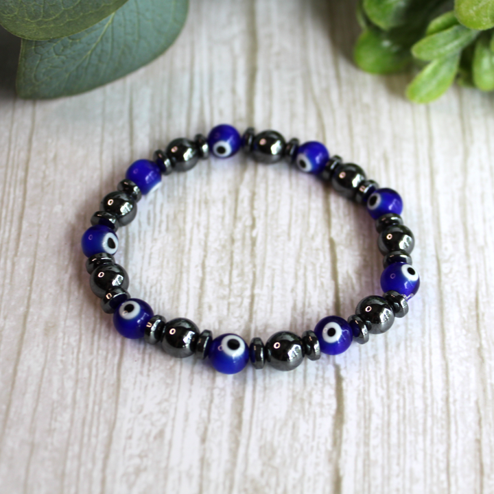 Evil Eye Protection Bracelet Glass and Hematite