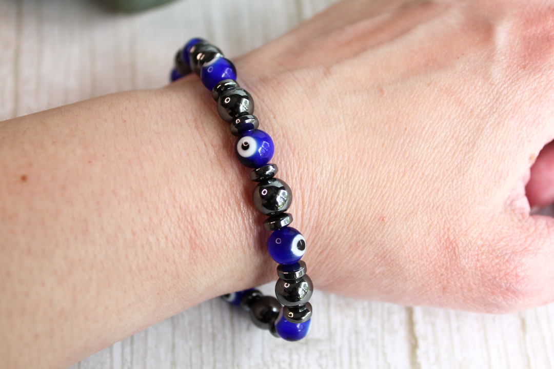 Evil Eye Protection Bracelet Glass and Hematite
