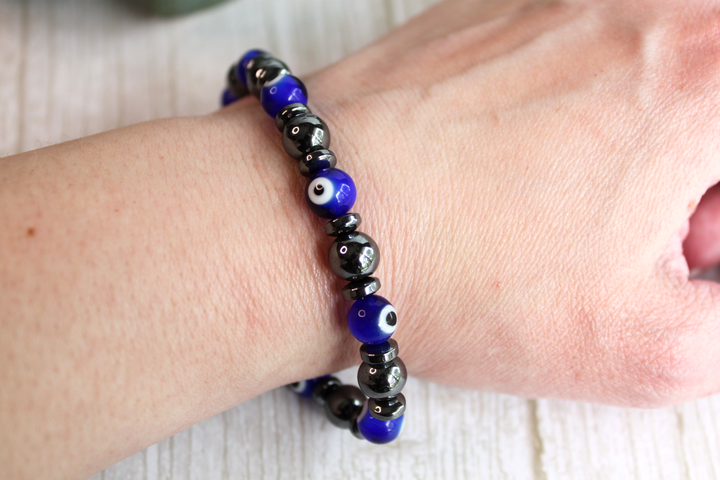 Evil Eye Protection Bracelet Glass and Hematite