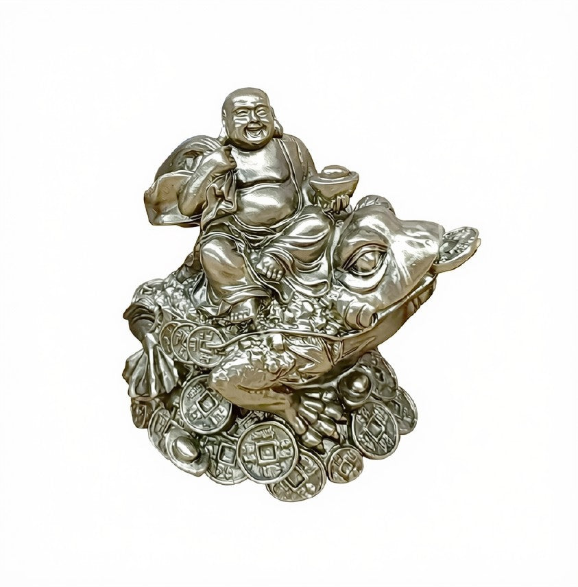 Gold Happy Buddha with Money Frog Statue | 3.95-Inch Feng Shui Figurine