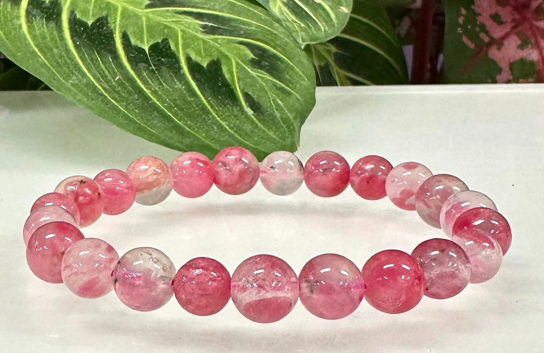Cherry Blossom Rhodonite Bracelet | 8mm Natural Crystal Stretch Bracelet