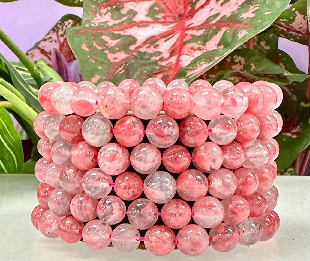 Cherry Blossom Rhodonite Bracelet | 8mm Natural Crystal Stretch Bracelet