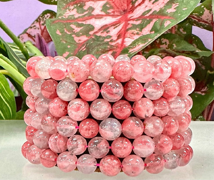 Cherry Blossom Rhodonite Bracelet | 8mm Natural Crystal Stretch Bracelet