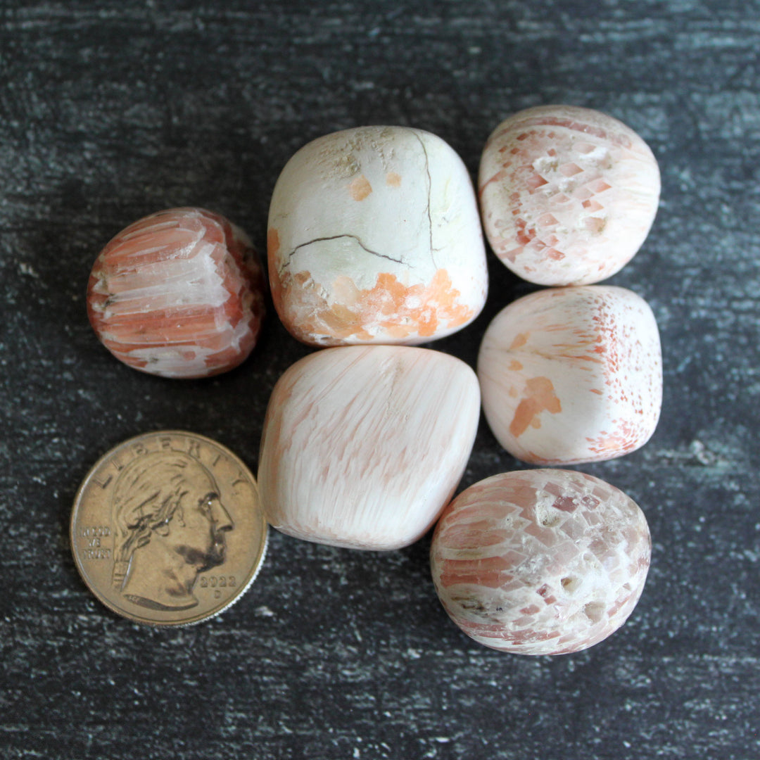 Scolecite with Peach Stilbite Tumbles
