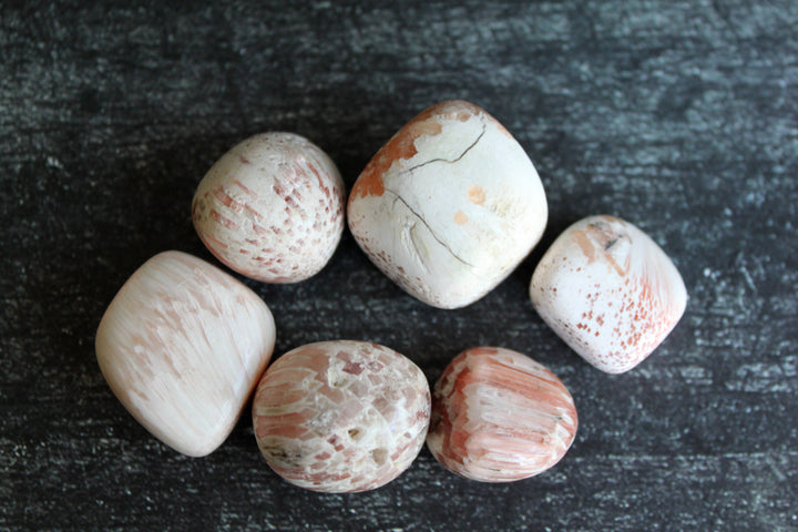 Scolecite with Peach Stilbite Tumbles