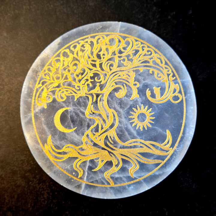 Selenite Charging Plate Gold Tree Design