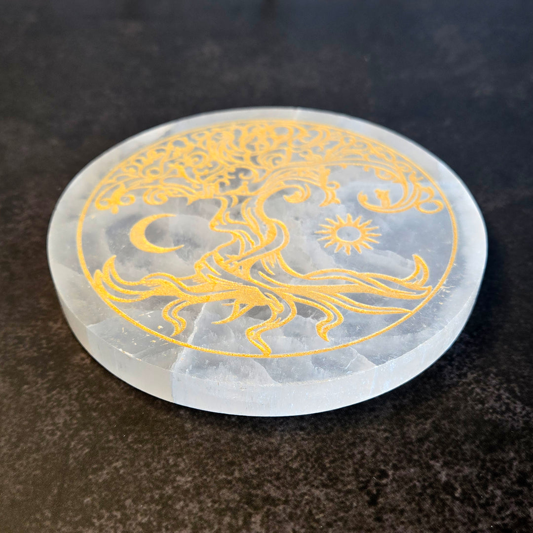 Selenite Charging Plate Gold Tree Design