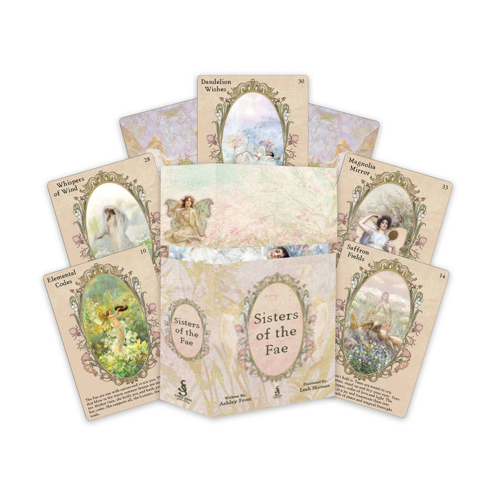 Sisters of the Fae Oracle Cards by Ashley Frost Leah Shoman fairy themed vintage illustrations oracle set.
