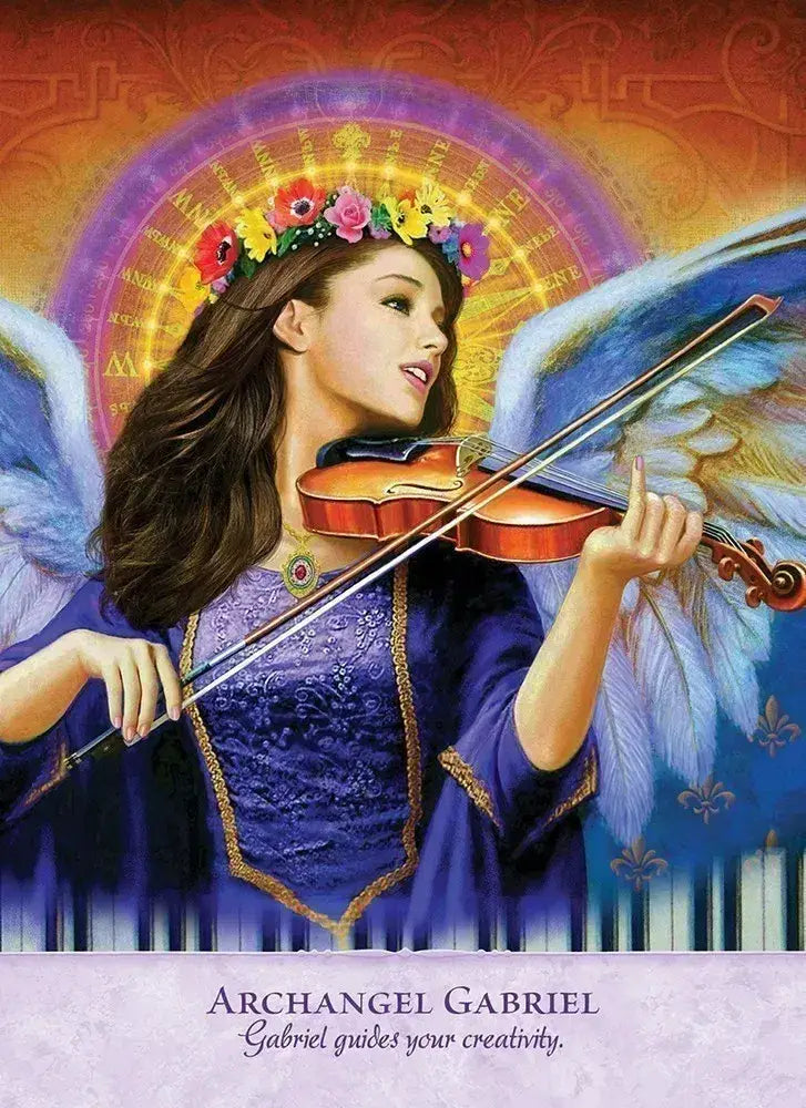 Angel Power Wisdom oracle card with divine guidance message and angelic illustration of Archangel Gabriel