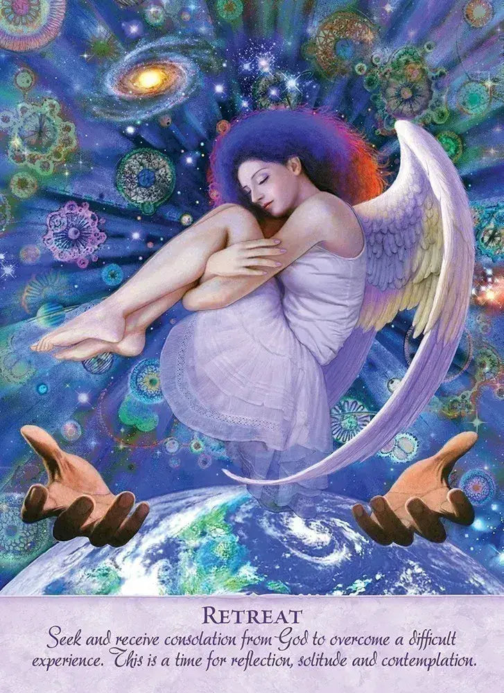 Empowerment message Retreat card from Angel Power Wisdom oracle deck by Gaye Guthrie