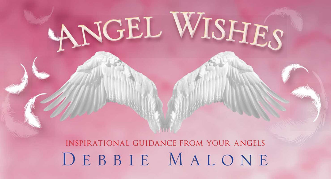 Angel Wishes affirmation oracle card deck by Debbie Malone — Inspirational Guidance from Your Angels with angel wings on pink background