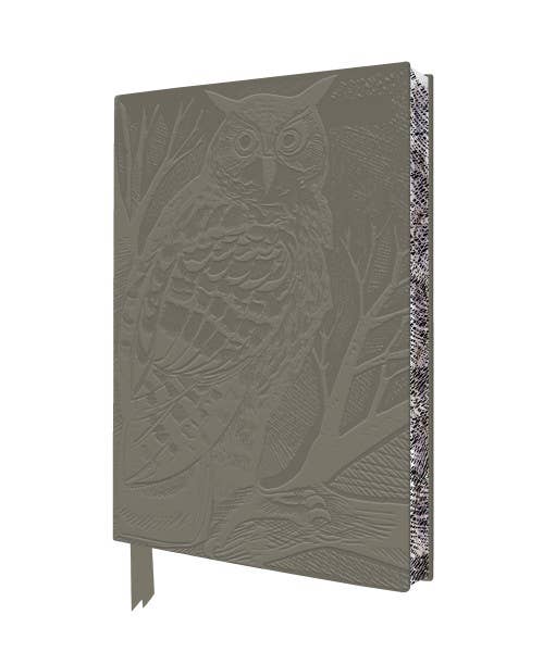 Angela Harding Long Eared Owl Journal – grey vegan leather cover with embossed owl illustration and sprayed edges