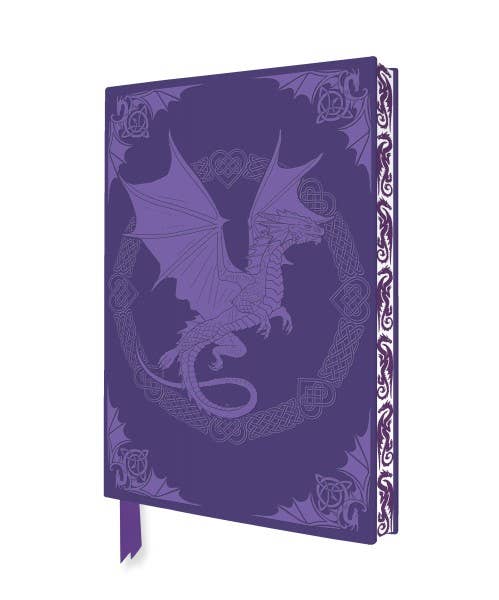 Angled view of Anne Stokes Sky Queen Dragon Journal showing embossed purple cover and sprayed edges