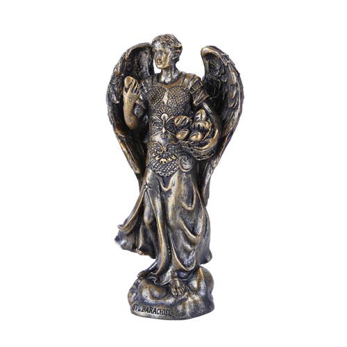 Archangel Barachiel figurine in faux bronze finish — cold cast resin blessings and abundance angel statue, 4.75 inches tall