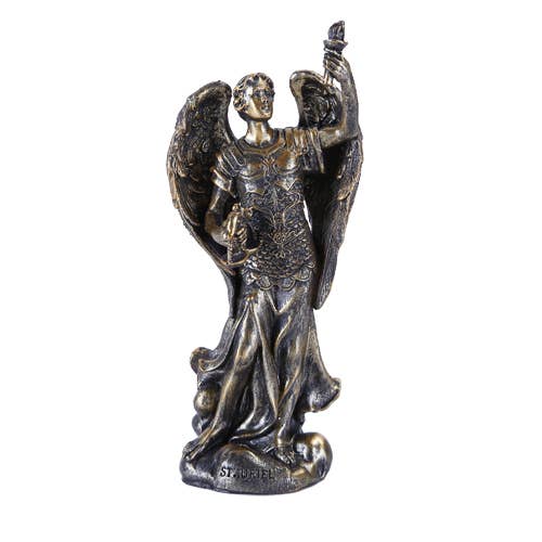 Archangel Uriel figurine in faux bronze finish — cold cast resin wisdom angel statue, 4.75 inches tall