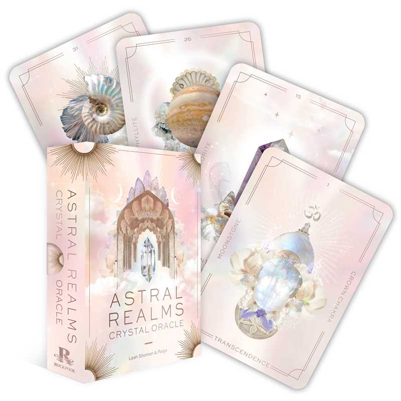 Astral Realms Crystal Oracle deck box featuring celestial and crystal healing imagery by Leah Shoman