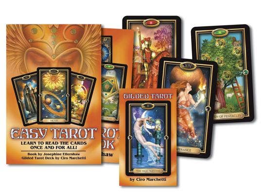 Easy Tarot Kit – Gilded Tarot Deck, 240-Page Handbook &amp; Layout Sheet by Josephine Ellershaw
