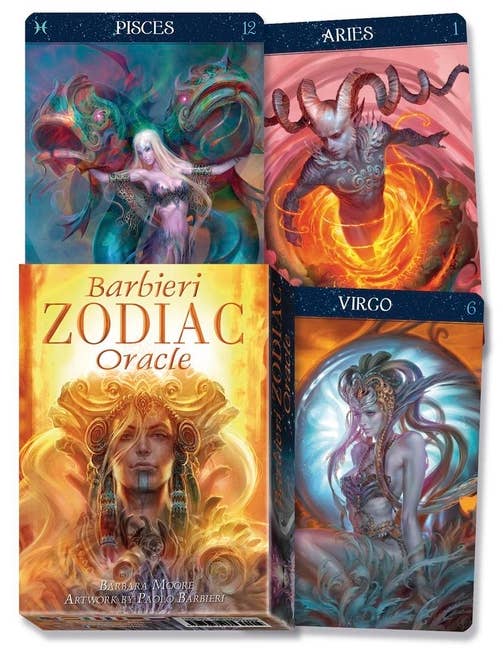 Barbieri Zodiac Oracle deck box with breathtaking fantasy astrology artwork by Italian illustrator Paolo Barbieri