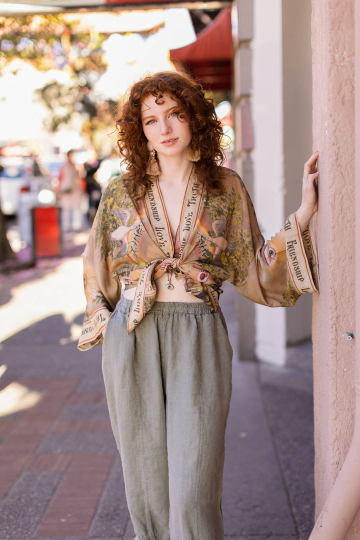 Friendship Love &amp; Truth Vintage Wash Pixie Duster Kimono | Boho Art Print | Market of Stars