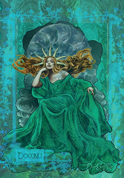 Celtic Goddesses Oracle card featuring water goddess Domnu from ancient Celtic tradition