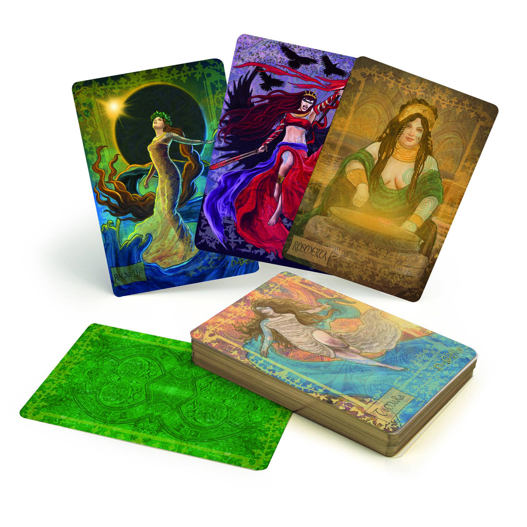 Celtic Goddesses Oracle cards spread showing elemental goddesses and Celtic queens