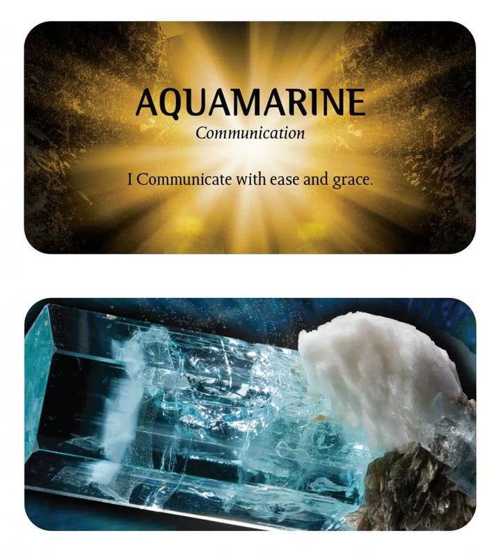 Crystal Wisdom Aquamarine card — Communication affirmation "I Communicate with ease and grace" by Rachelle Charman