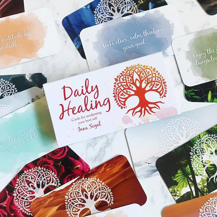 Daily Healing Cards by Inna Segal — mini oracle deck spread showing healing affirmation cards for awakening your best self