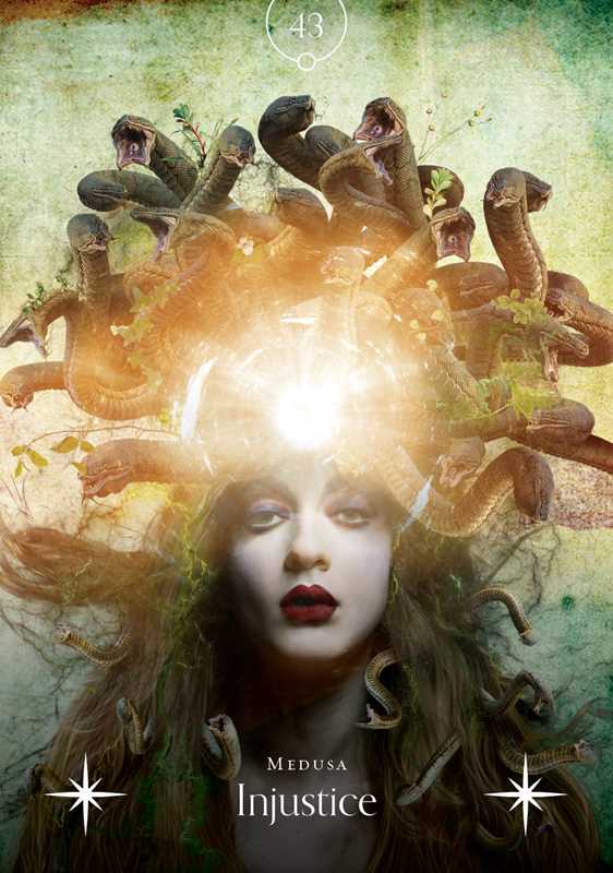 Medusa card from Deep Dark &amp; Dangerous Oracle deck with mythological dark goddess artwork