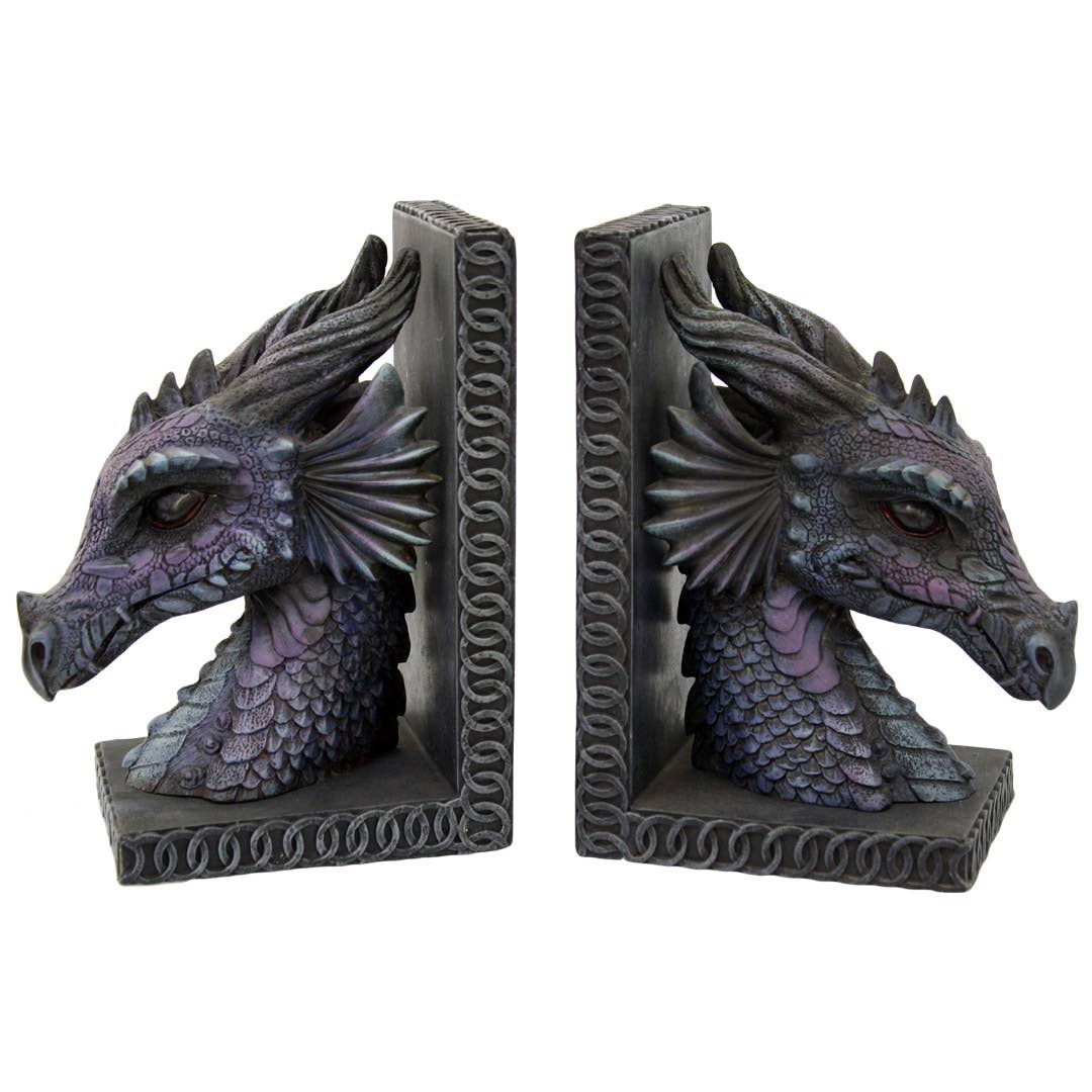 Dragon Guardian Bookends — pair of cold cast resin fantasy dragon statues, 7.75 inches tall, shown together as a set