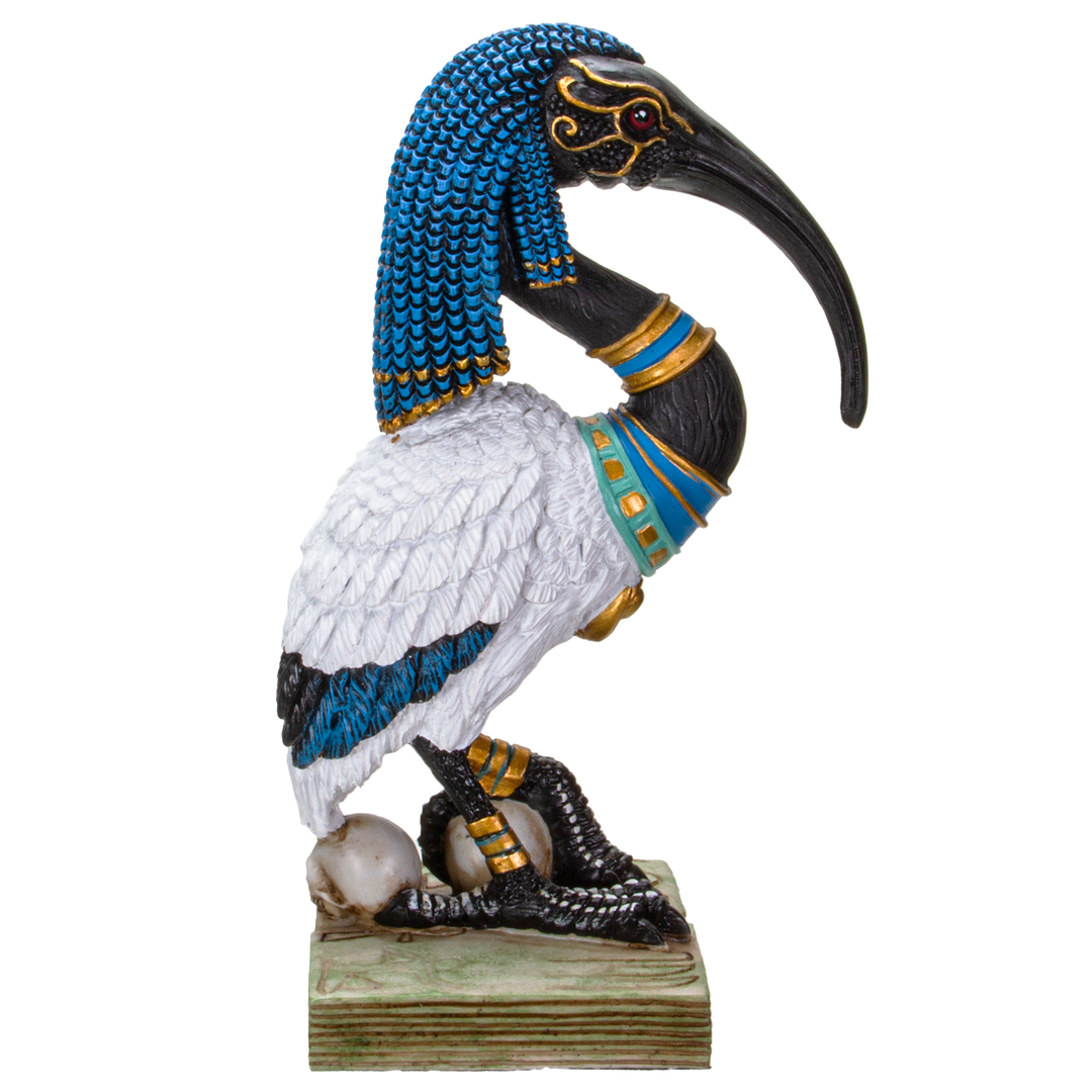 Side view of Egyptian Thoth figurine showing ibis head profile and detailed hand-painted resin finish