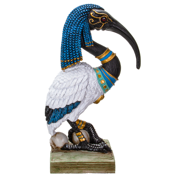 Side view of Egyptian Thoth figurine showing ibis head profile and detailed hand-painted resin finish