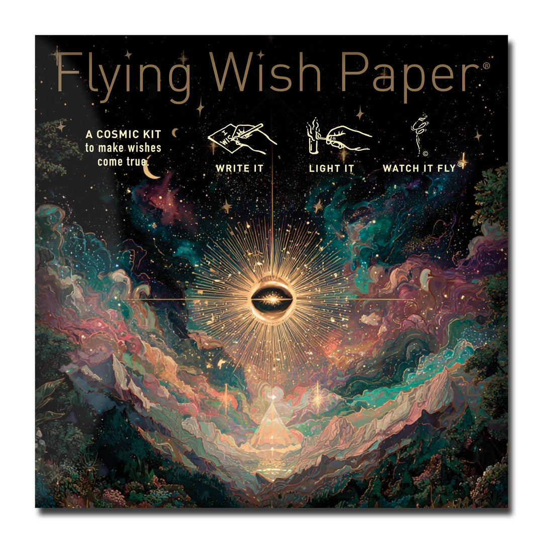 Flying Wish Paper® Celestial Standard Mini Kit packaging with golden sun and galaxy design