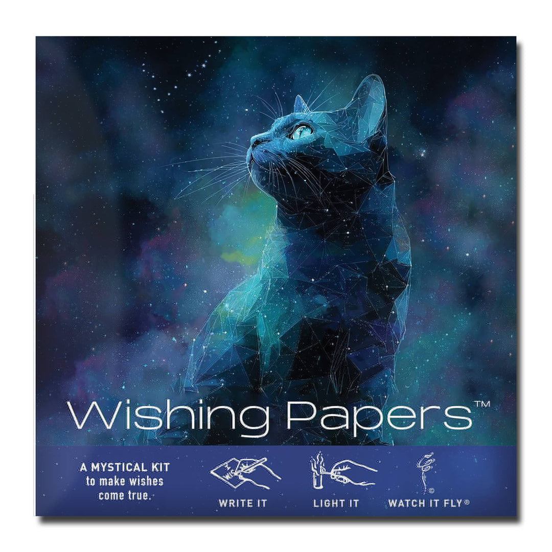 Flying Wish Paper® Cosmic Cat Standard Mini Kit packaging with mystical feline constellation design