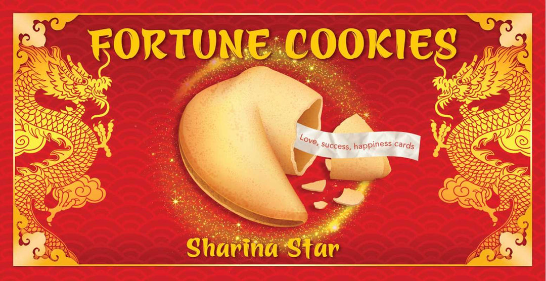 Fortune Cookies Oracle card deck box by Sharina Star — Love, Success, Happiness cards with gold dragons on red background