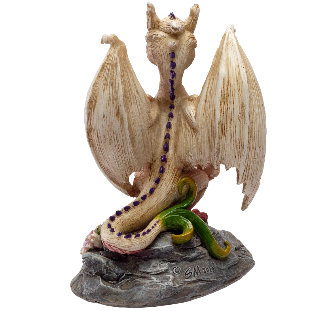 Rear three-quarter view of Garlic Dragon figurine showing sculptural depth and cold cast resin finish