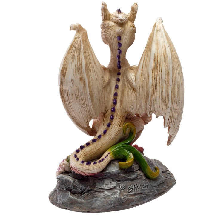 Rear three-quarter view of Garlic Dragon figurine showing sculptural depth and cold cast resin finish