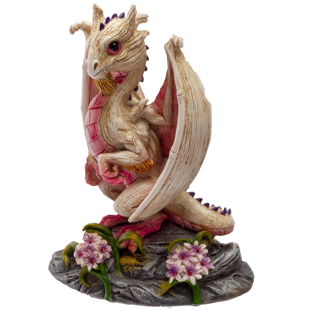 Garlic Dragon figurine three quarter view — whimsical cold cast resin fantasy dragon statue, 4.75 inches tall