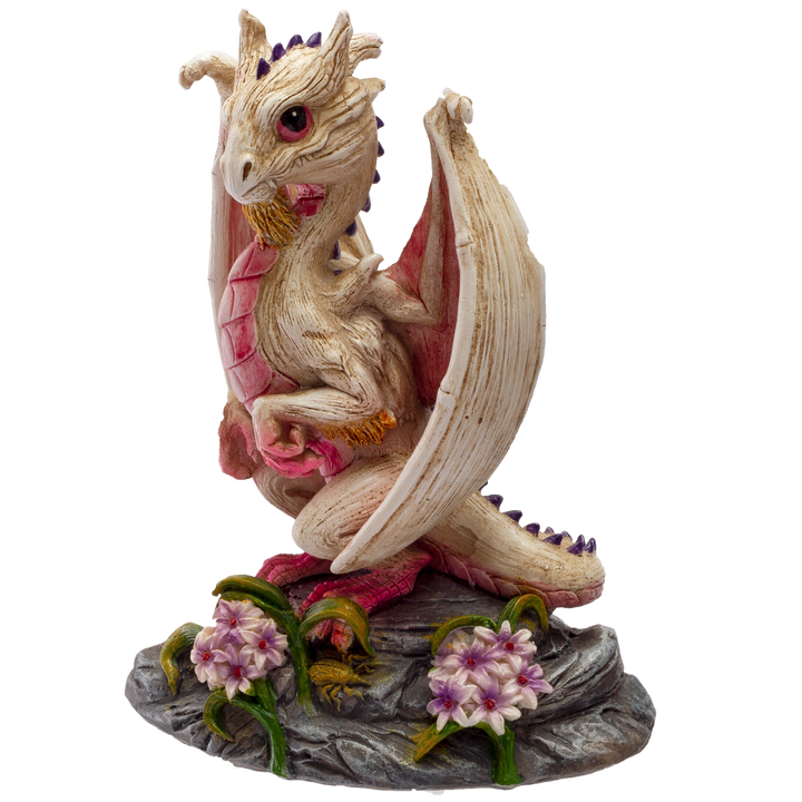Garlic Dragon figurine three quarter view — whimsical cold cast resin fantasy dragon statue, 4.75 inches tall