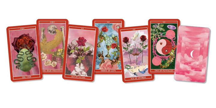 Goddess of Love Tarot cards fanned out showing radiant goddess-honoring artwork by Gabriela Herstik