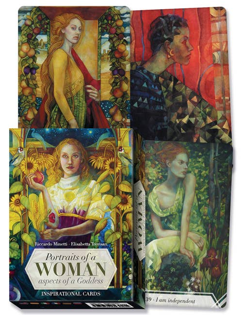 Portraits of a Woman goddess oracle deck box featuring modern feminine artwork by Elisabetta Trevisan