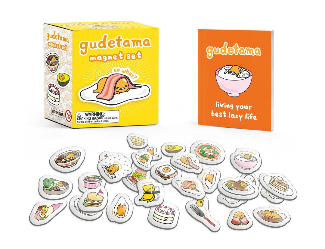 Gudetama magnet set with 30 lazy egg magnets and mini book, official Sanrio collectible