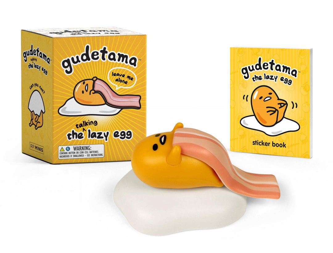 Gudetama talking lazy egg figurine with bacon blanket, 3-inch Sanrio desk toy with sound clips