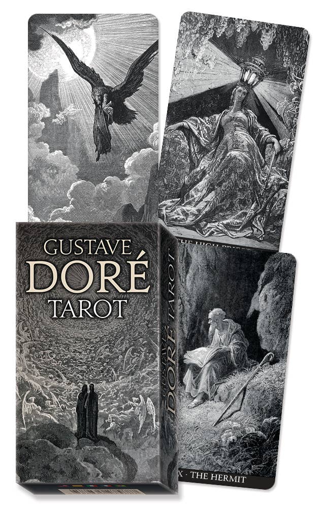 Gustave Doré Tarot 78-card black and white biblical tarot deck and box by Lo Scarabeo, curated by Pietro Alligo, published May 2022